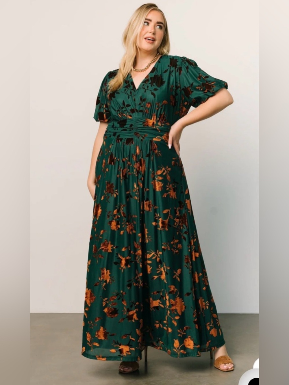 BNWT Baltic Born Leslie velvet maxi dress in jade and bronze size 1X - Picture 5 of 12